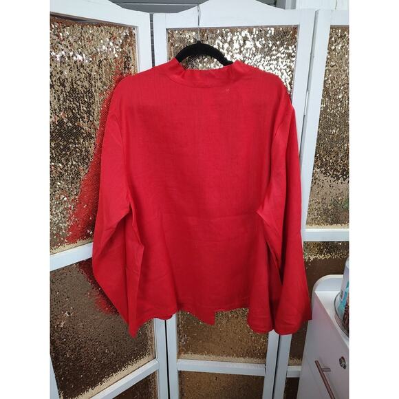 Women's Plus Red 100% Linen Blouse 2xl Neiman Marcus Exclusive - Picture 9 of 10